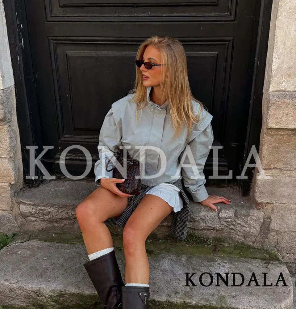 KONDALA Women Summer Stand-Collar Jacket 2026 New Trends Holidays Casual Zip-up Jacket Lady Fashion Simple Commute Light Jacket