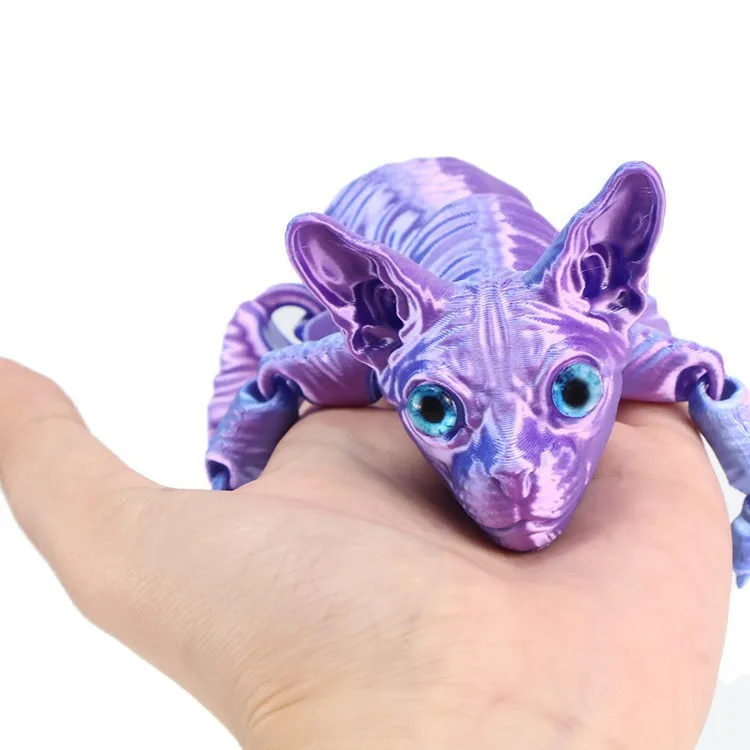 

New 3D Printing Joints Movable Simulation Hairless Cat Toy Model Office Desktop Ornaments Realistic Cat Children's Gifts