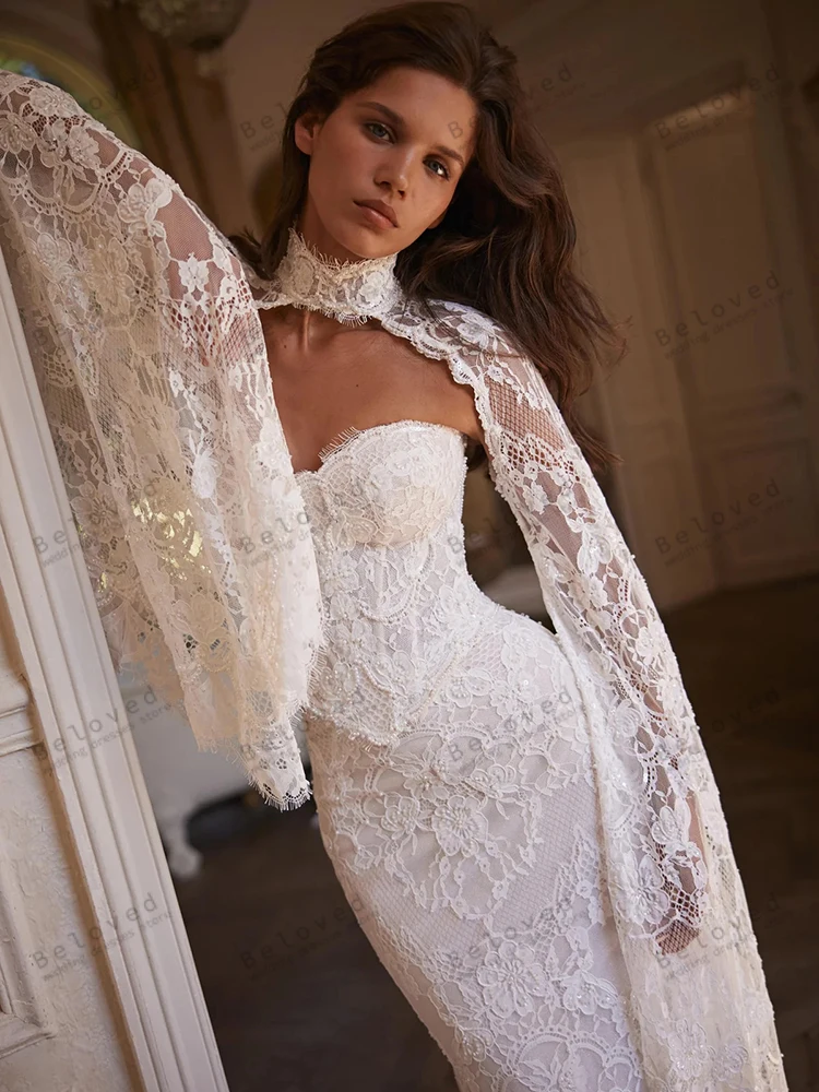 فساتين زفاف عتيقة فساتين زفاف رائعة دانتيل متدرج رداء مثير بدون حمالات بدون ظهر براقة فيستدوس دي نوفيا مخصصة #2