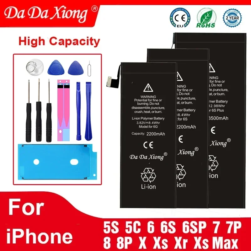 

2024 High Capacity Phone Battery For iPhone 5S 5 SE 2016 6 6s 7 8 Plus X XR XS MAX 7G 8P 7PLUS 0 Cycle Lithium Replacement