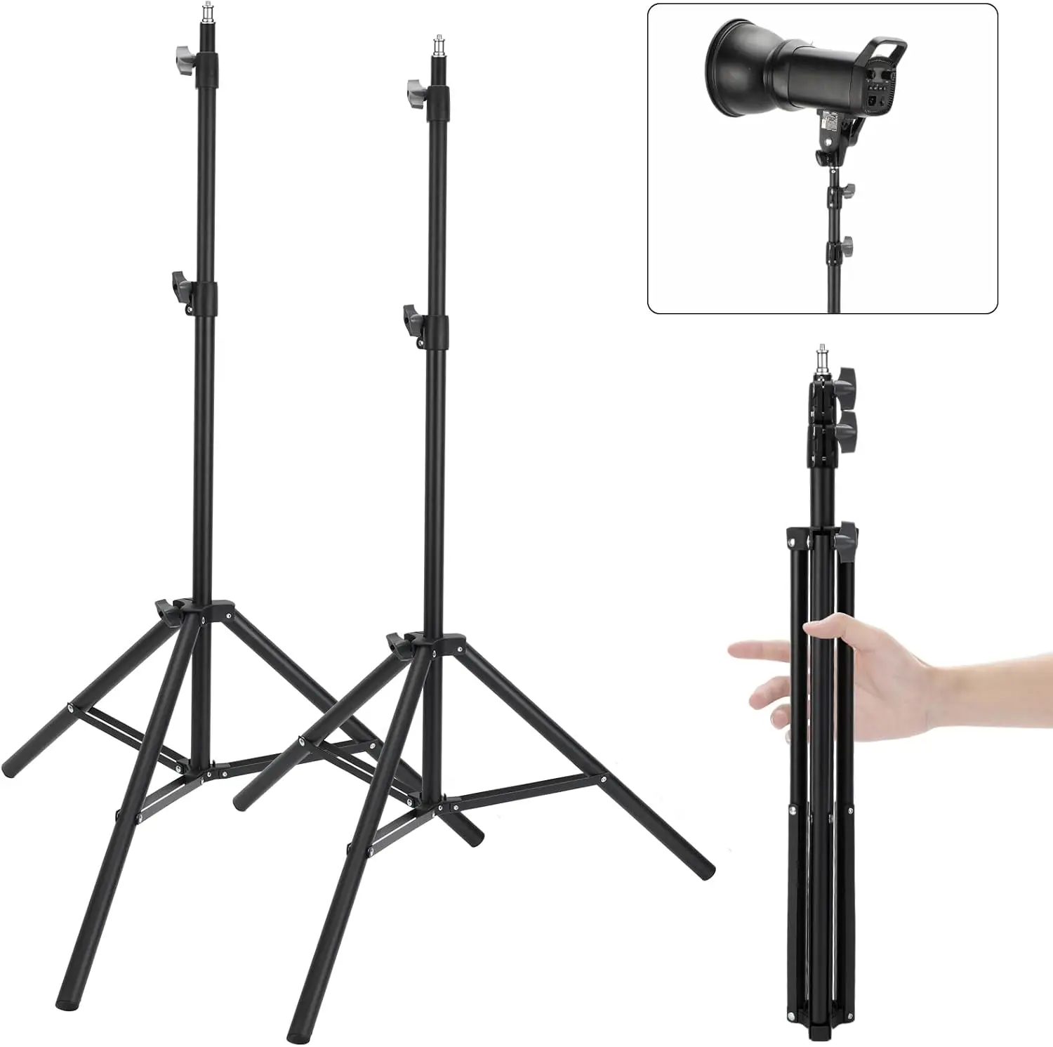 

2 Pack Adjustable 7ft Aluminum Photography Light Stand, Portable Light Tripod, for Lighting Stand Speedlight, Fla , Sof