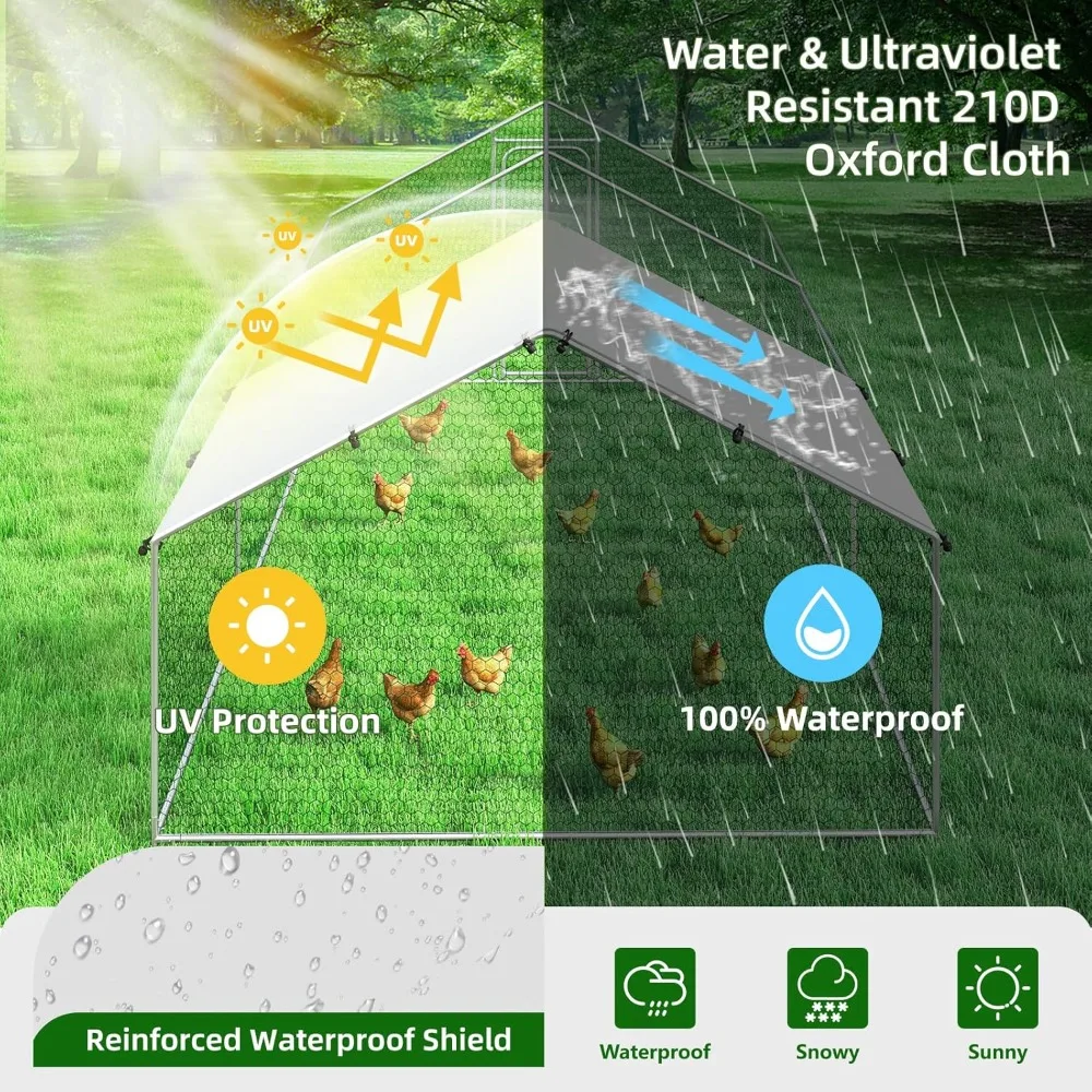 

Large Metal Chicken Coop with Weatherproof Cover and Multi-Purpose Chicken Run for Chickens, Ducks, Rabbits, Farm and Yard Anima