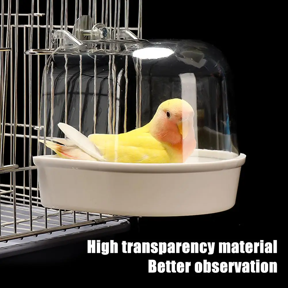Baño de pájaros colgante transparente para jaula, accesorios para jaula de pájaros, loros, bañera, jaula de ducha para canario, periquito, cacatúa