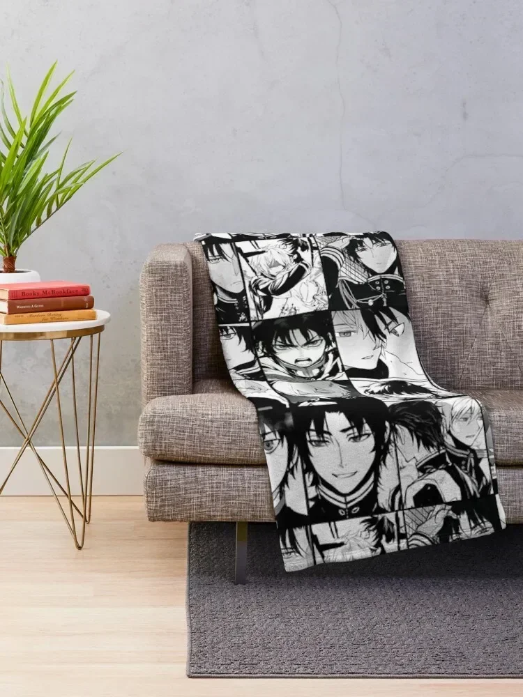 Shinya Hiragi and Guren Ichinose - manga collage Throw Blanket Comforter Shaggy Personalized Gift Blankets