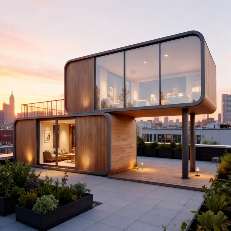 Custom Modern Steel 20ft 40ft Luxury Prefab House with Gym Toilet Bathroom Kitchen Mobile Office Hotel Room Sunroom