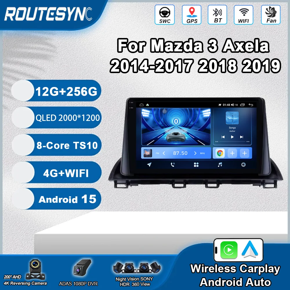 

Автомобильный мультимедийный Android 15 для Mazda 3 Axela 2014-2017 2018 2019 головное устройство плеер навигация GPS Atuo Carplay WIFI 4G без 2din DVD