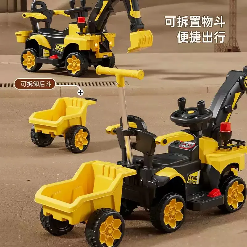 Kids Ride‑On Excavator Toy Car Electric & Sliding Dual Mode Digger Vehicle With Music Light For Children Outdoor Playing