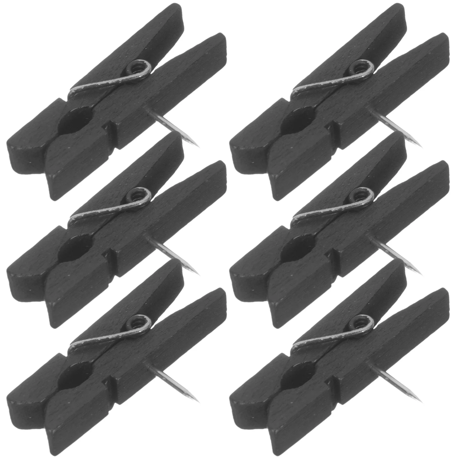 

50 Pcs Black Clothespin Push Pins Thumbtack Clip Wooden Pegs Tactics Tacks Cork Board