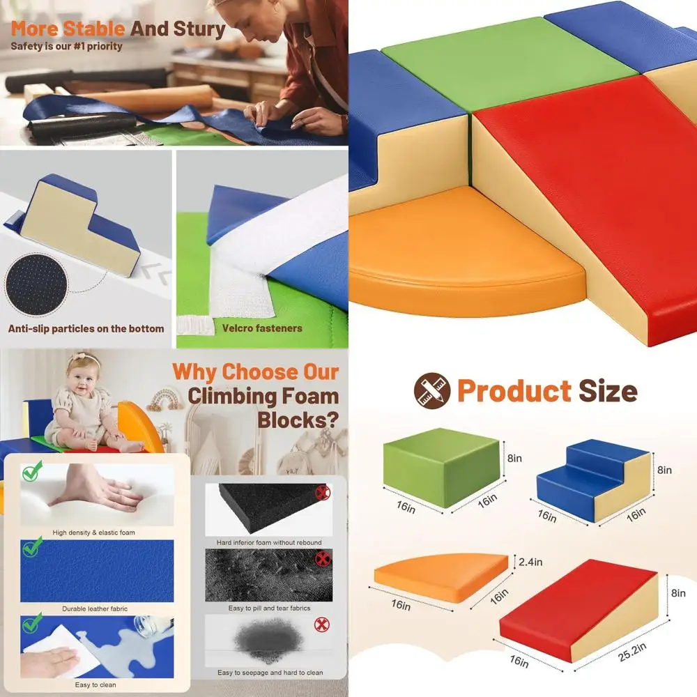 6-częściowy zestaw zabawek do wspinania dla maluchów z miękkiej skóry PU, piankowe klocki do zabawy w siłowni dla niemowląt, zestaw do zabawy w wspinanie się i raczkowania w pomieszczeniach