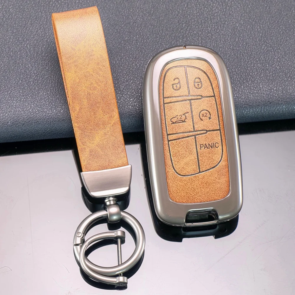 Zinc Alloy Leather Car Key Case For Jeep Renegade Compass Grand Cherokee for Chrysler 300C Wrangler Dodge Car Accessaries