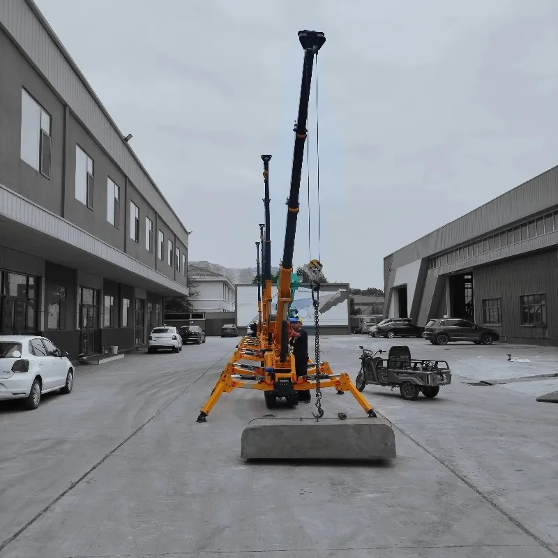 Mobile Glass Lifting Spider Crane 5 Ton Portable Hydraulic Cranes Fly Jib Stabilizer Legs Construction Project