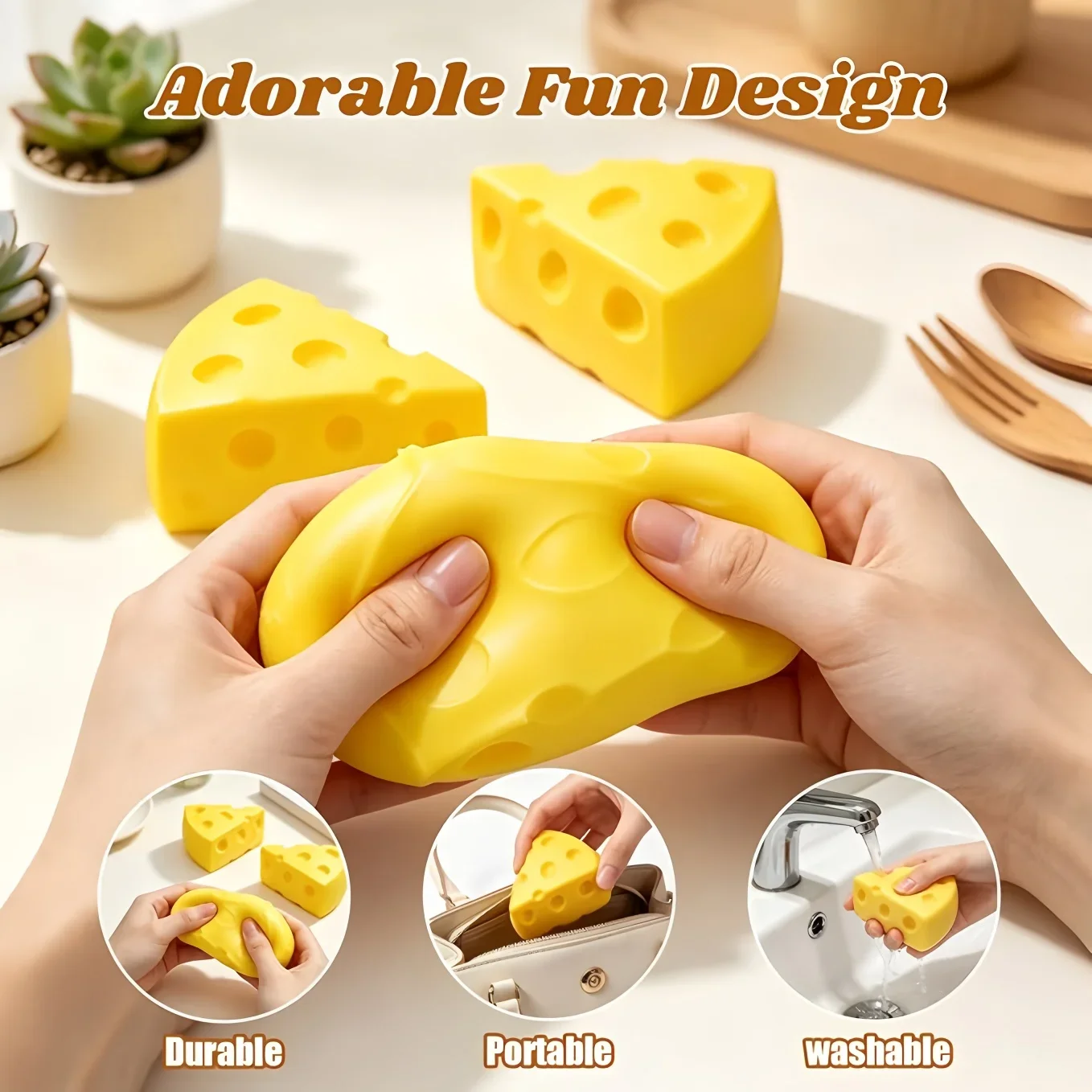 1/2/4 Pcs Cheese Squeeze Toy Yellow Stress Cube Fidget Toys Cheese Stress Balls Relief for Adults Easter Party Favors Gift