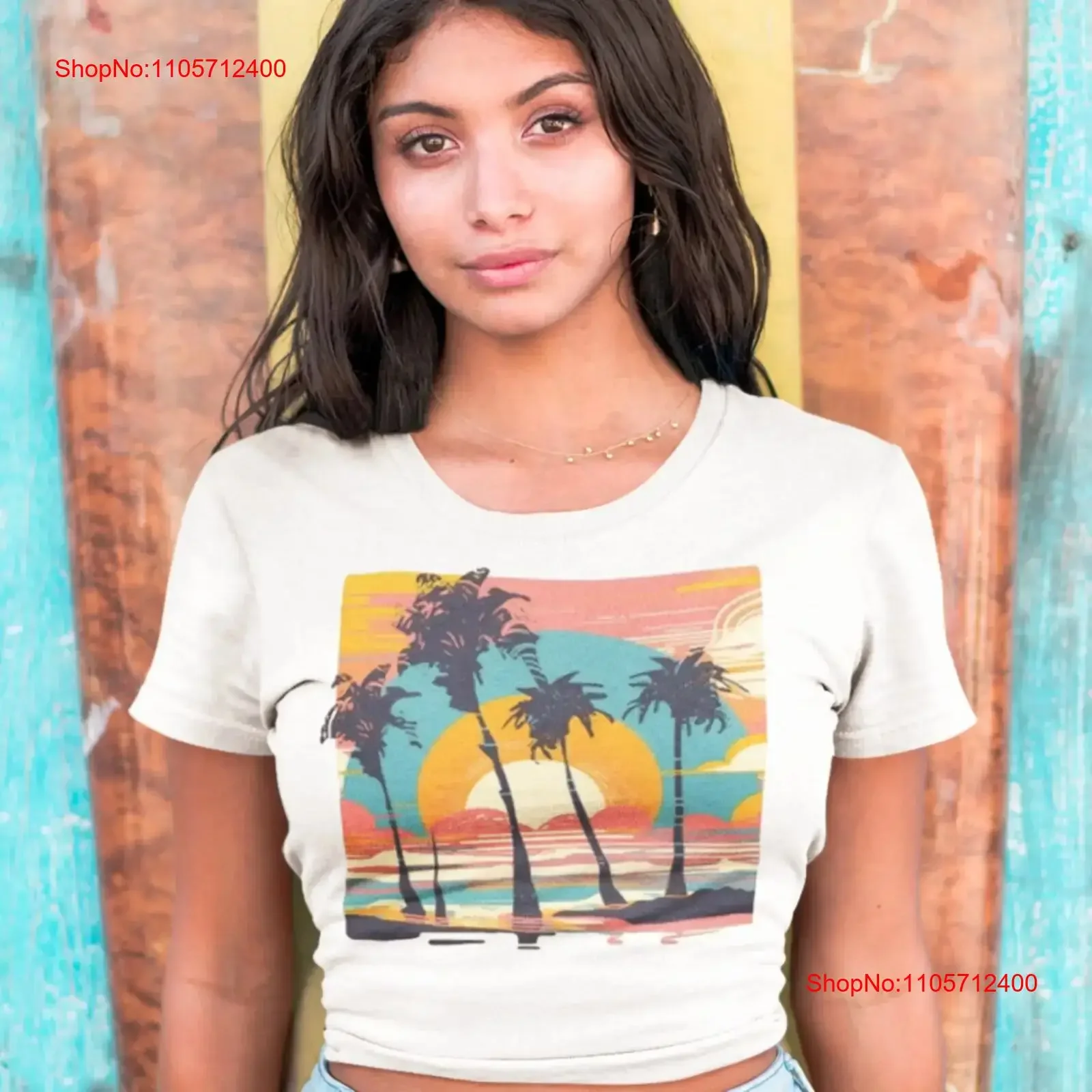 Miami Beach Retro Sunrise T Shirt with Silhouetted Palm Trees Vintage Ocean Sunset vintage Washed Soft homme streetwear