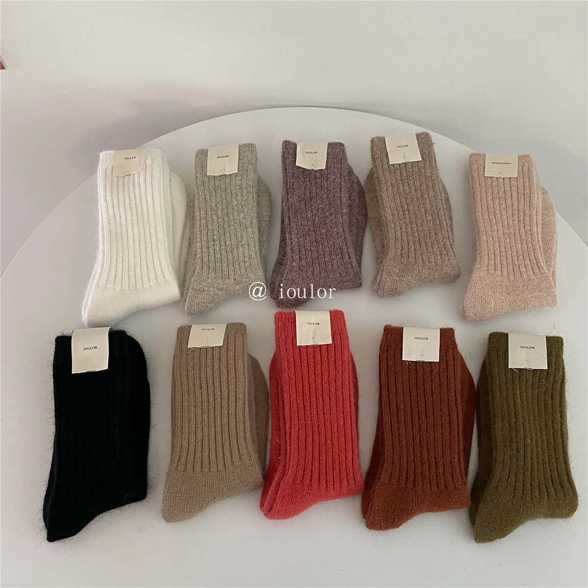 Sock Leisure Ankle Crew Fuzzy Thick Rabbit Fur Striped Winter Warmth Solid Color Pile Versatile mid-calf Socks B2W110