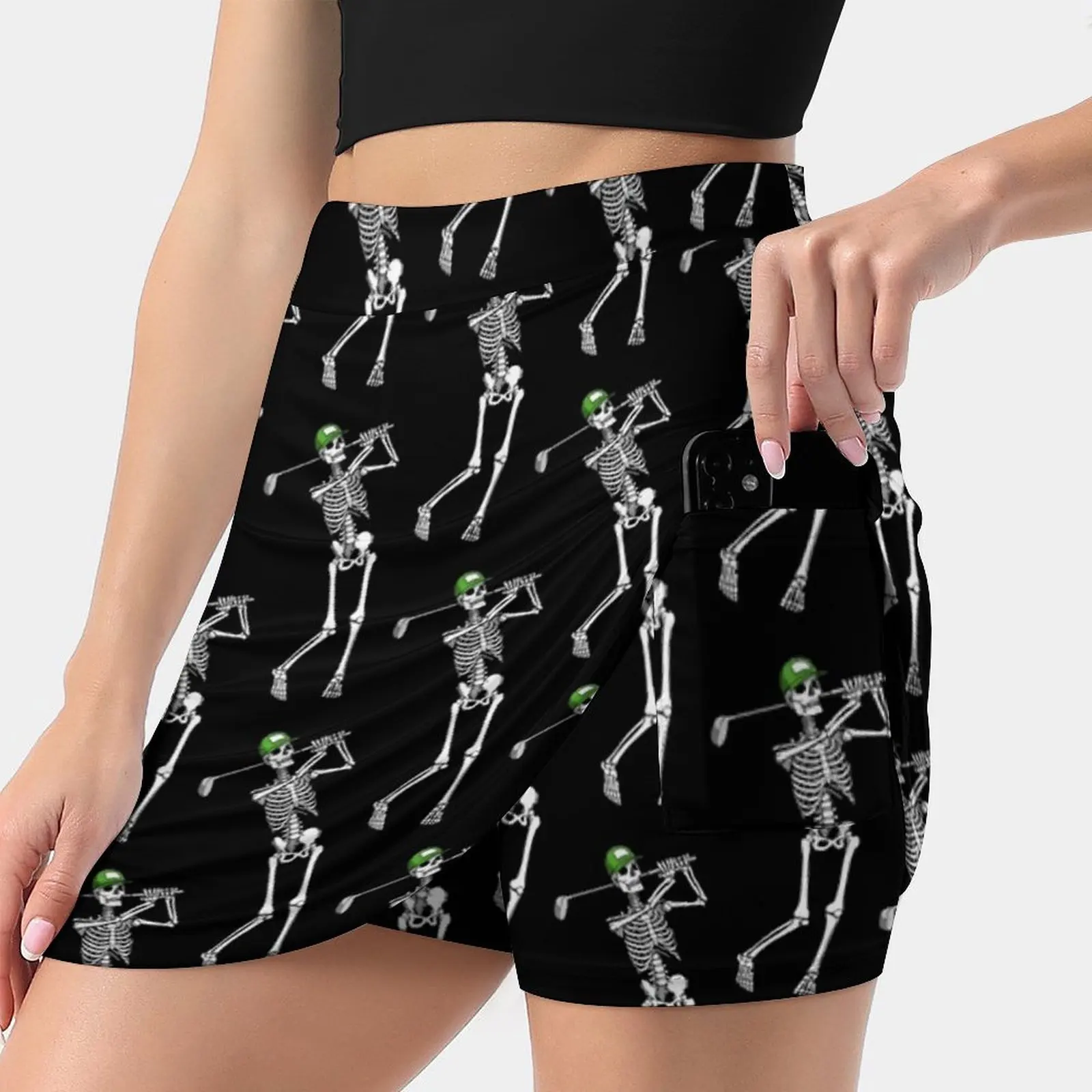 Golf Funny Golfing Skeleton Golfer Halloween Pattern Women'S Fashion Sporting Skirt With Pockets Tennis Golf Running Skirts