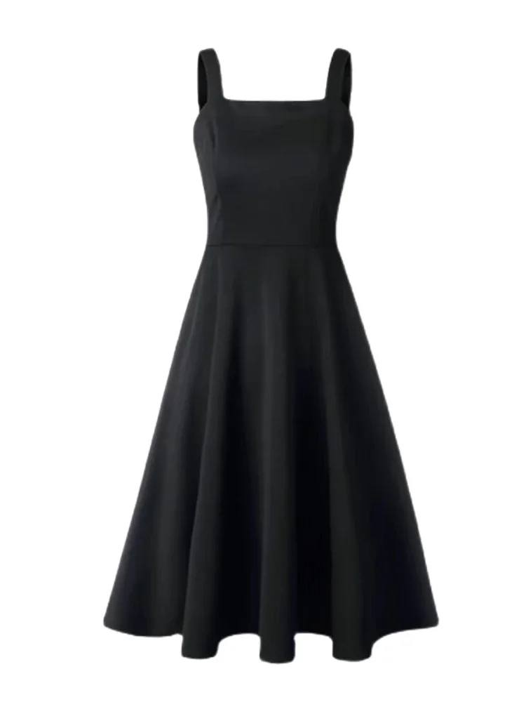 Casual Elegant Midi Strap Dress Women Black Sexy Sleeveless Slim Korean Dress Female 2024 Autumn Fashion Evening Party Dress Y2k