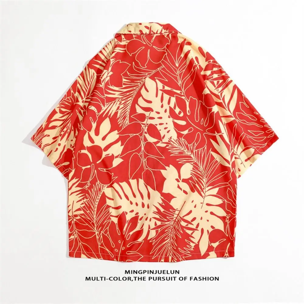 Single-breasted Hawaiian Shirt Retro Short-sleeved Flower Printed Beach T-shirt Summer Holiday Animal Plant Shirt Masquerade