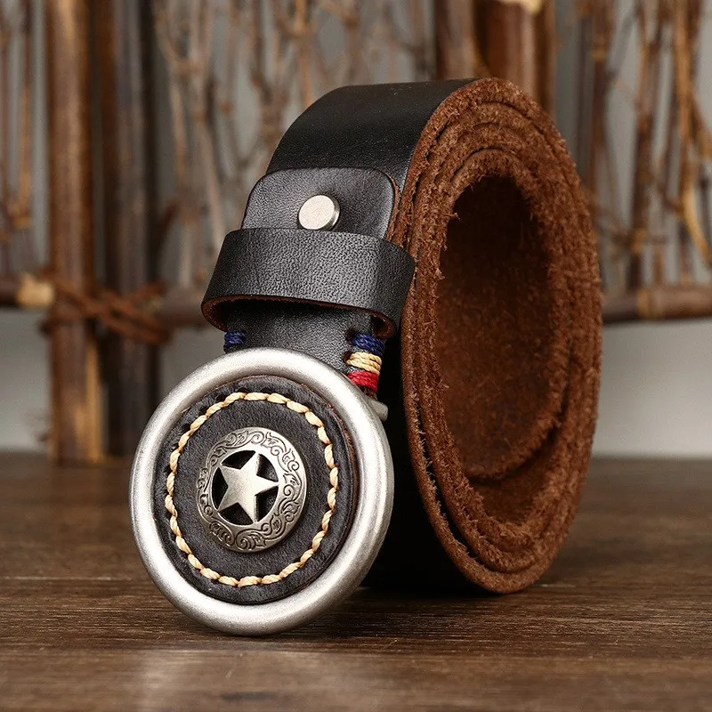 Thickened and extra-thick top-grain smooth belt men's leather plate versatile