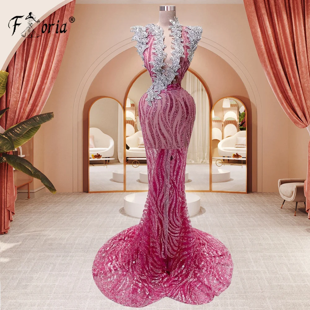 Lusso Dubai sirena rosa abiti da sera da sposa abiti da evento in cristallo floreale donna turca Celebrity Dress Party Robe De Soiree