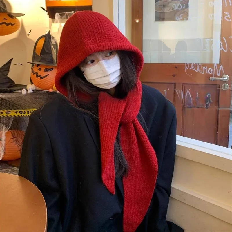 الأحمر بالاكلافا محبوك قبعة للنساء شتاء دافئ وشاح هود قناع كامل واقي الوجه قبعة يندبروف قناع للتزلج الطقس البارد وشاح قبعة