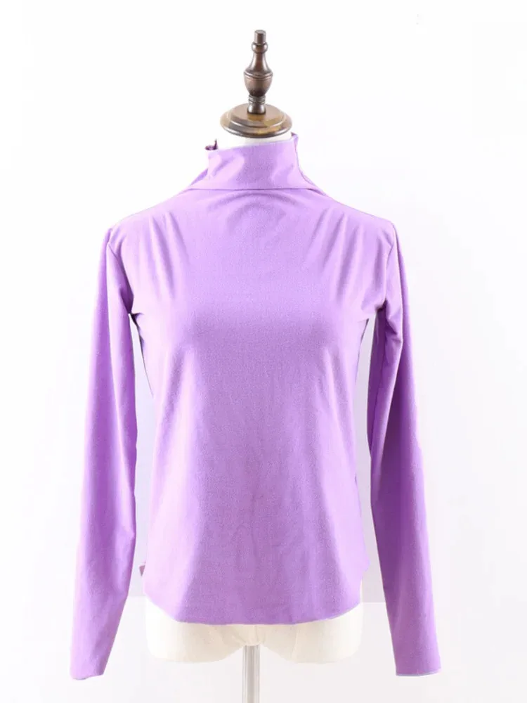 top-de-bale-de-gola-alta-slim-fit-de-cor-solida-camisa-feminina-de-danca-de-manga-comprida-para-rehearsales-e-apresentacoes-de-palco