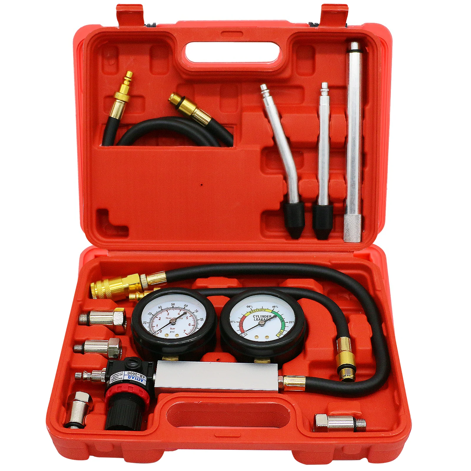 TU-21 Cylinder Leak Tester Set Double Gauge Compression Leakage Detector Automotive Tools Petrol Engine Leakdown Detection Test