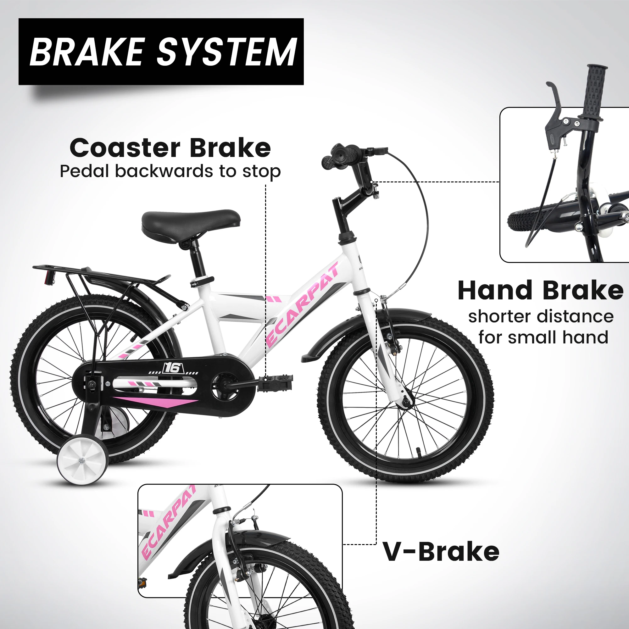 A14115 Kids Bike 14 Inch For Boys & Girls With Training Wheels, Freestyle Kids\' Bicycle With Carrier.