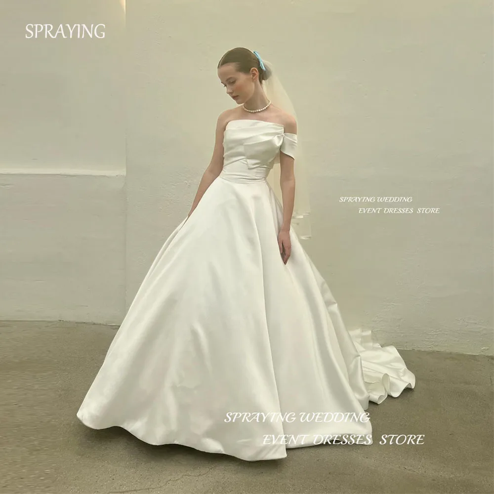 

SPRAYING Simple White One- shoulder Strapless Court Wedding photoshoot Dress vestidos de novias 2024