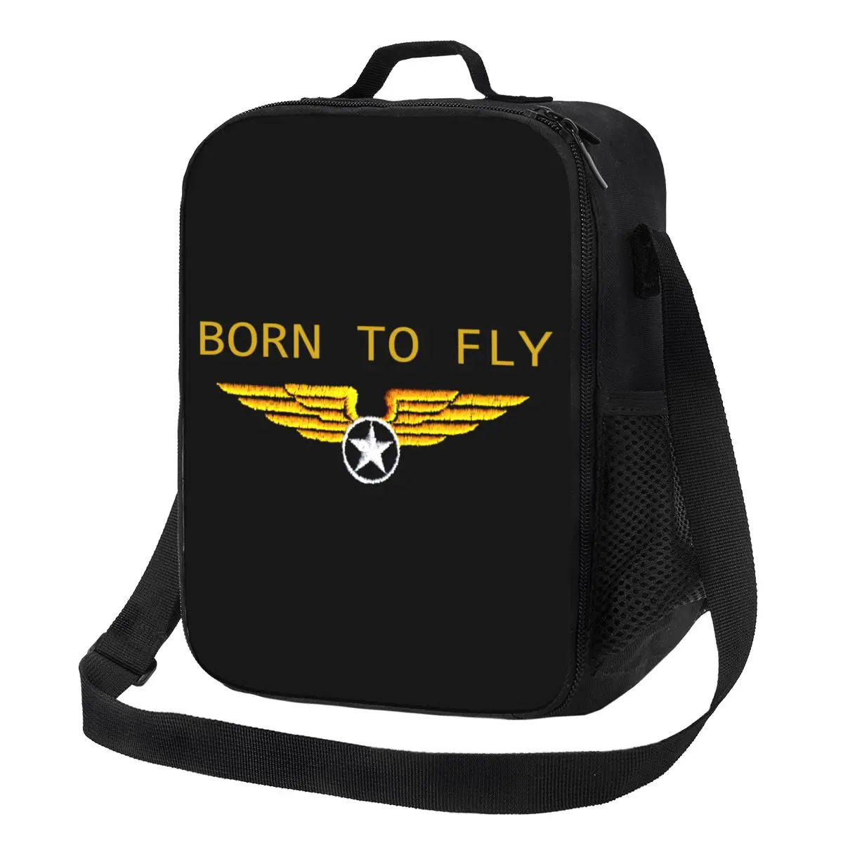 Custom Born To Fly Flight Pilot Insulated Lunch Tote Bag Flying Aviation Aviator Thermal Cooler Food Lunch Box Work School