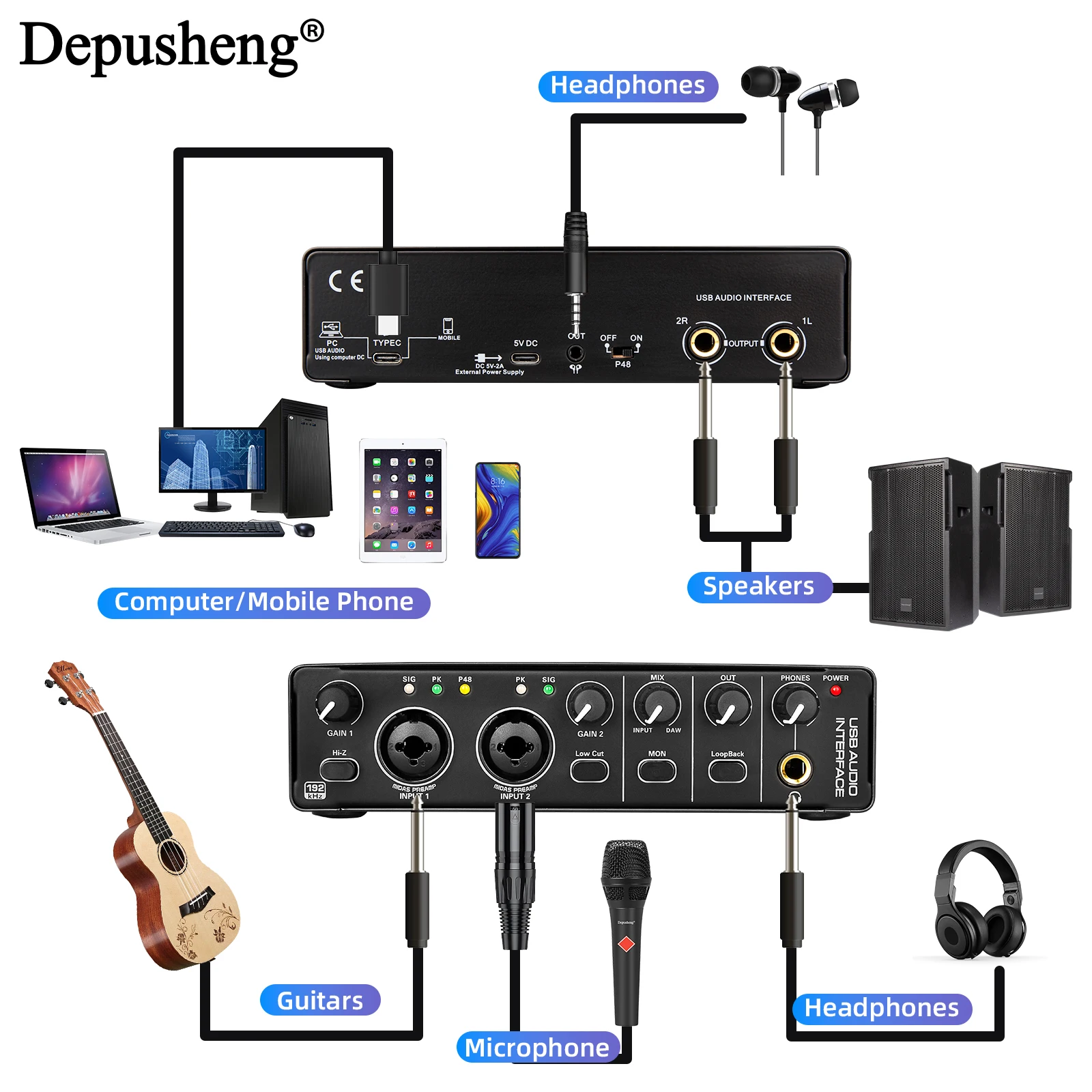 Depusheng MX2 Microphone Preamp - 25dB Boost For Dynamic & Ribbon Mics, Studio Recording