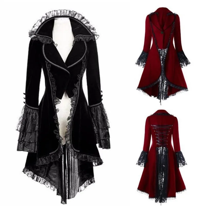 Medieval Steampunk Victorian Women Gothic Jacket Women Noble Court Vintage Dress Halloween Carnival Trim Lace Party Costume 549