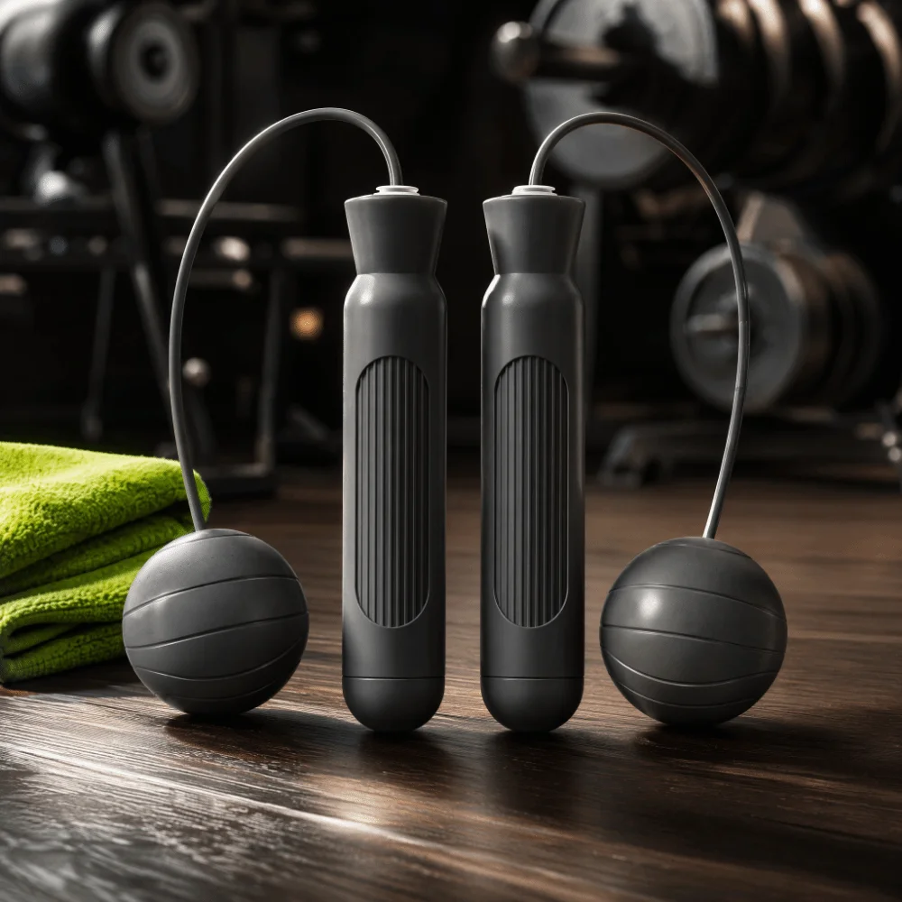 2pcs Weighted Design Ropeless Skipping Rope Silent Operation Black Color Weighted Jump Rope Portable Cordless Jump Rope