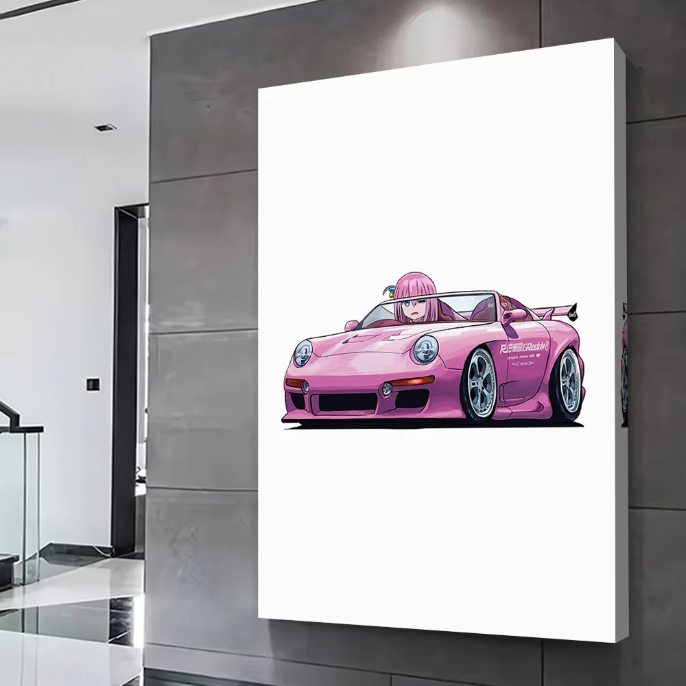 Anime Girl in a Pink Car Poster Customizable Printed Canvas Painting for Pictures Wall Art Room Decorations Decorative Picture