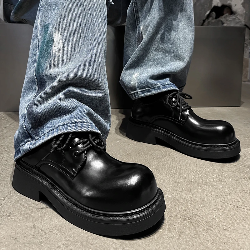 Classic Men Big Toe Derby Shoes Multiple Colors Brand Men' Casual Lace Up Thick Soled Business Leather Shoes Social Shoes Men