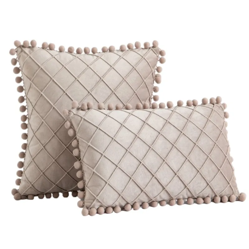 Champagner Luxus-Samt-Kissenbezug Diamant-Steppung 30x50cm 45x45cm mit Pompon-Design Premium Büro-Weihnachtsgeschenk Kissenhülle