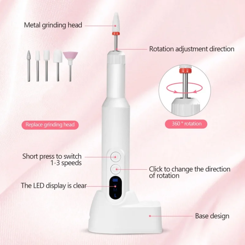 Nail Drill Portable E File Kit With Rechargeable Base Adjustable Speed Electric Manicure And Pedicure Set For Acrylic Nails