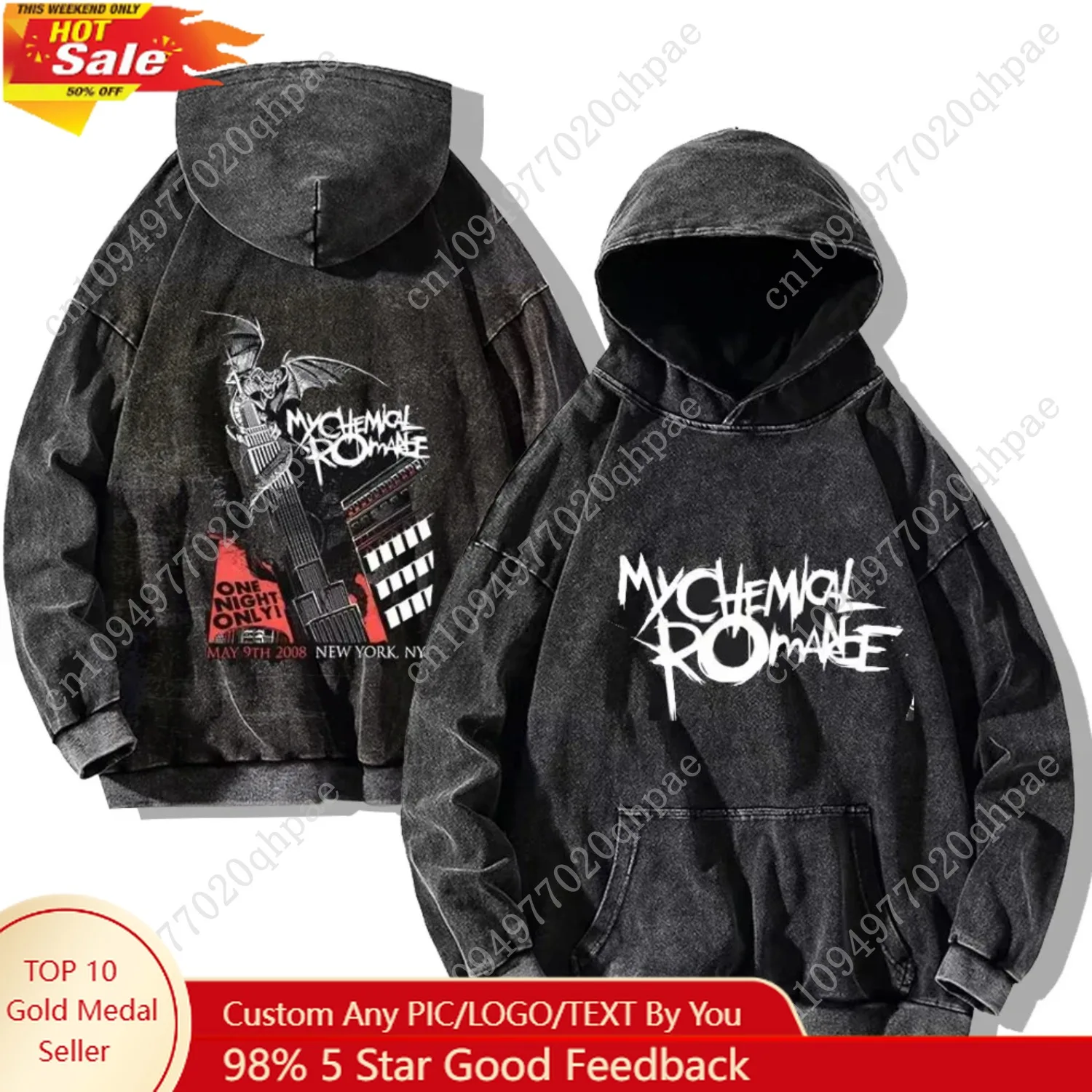 

My Chemical Romance Sweatshirt Vintage Washed Hoodies Fashion Harajuku Men's Women's Oversize Hooded Pullover Hip Hop Streetwear