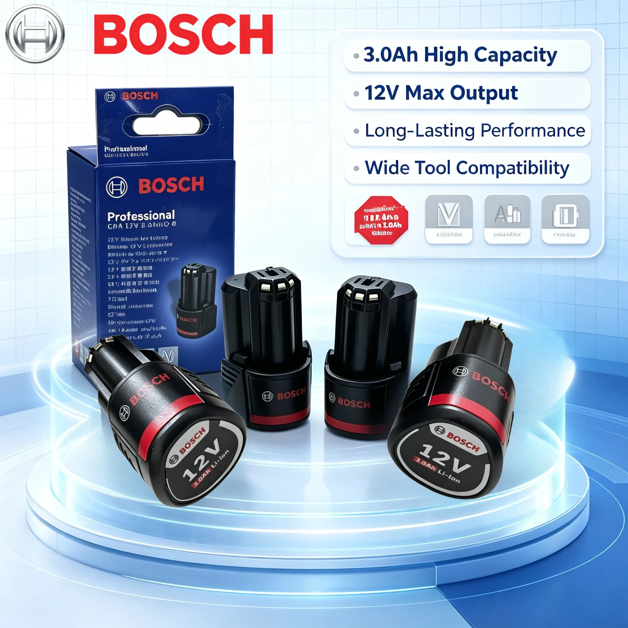 Original Bosch 12V 3.0Ah Li‑ion Battery,heat‑resistant build,stable energy for portable 12V brushless electric screwdriver tools
