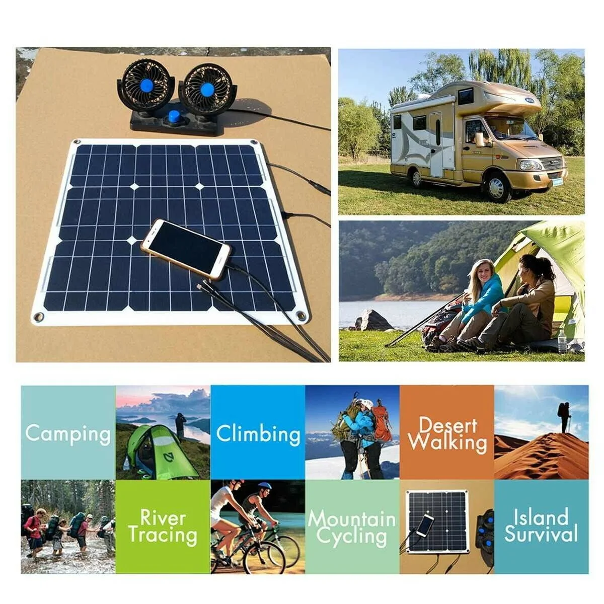 طقم لوحة طاقة شمسية 20 وات، قوة محمولة RV أحادية البلورية، بطارية مرنة 12 فولت