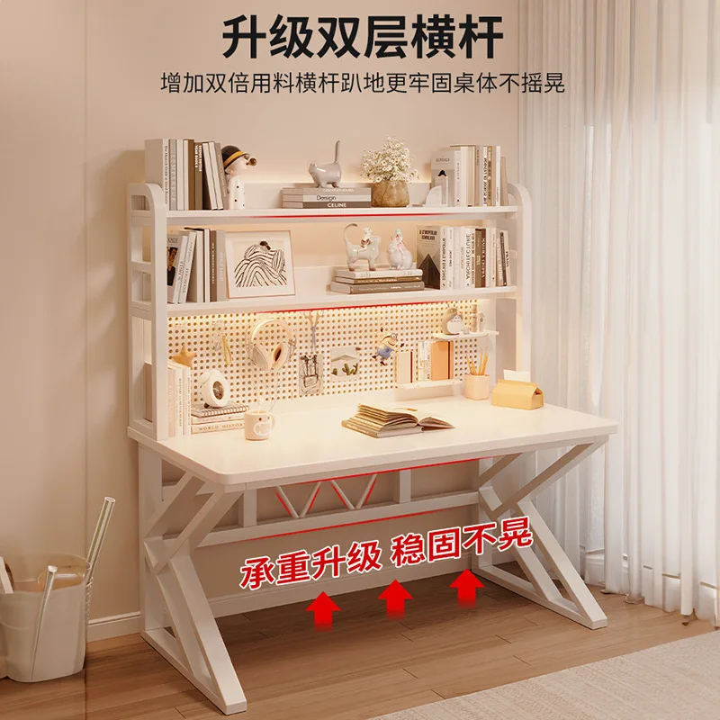 Aoliviya Hole Board Desk Bookshelf Integrated Table Student Writing Study Desk Cream Style Home Desktop Computer Desk Bedroom