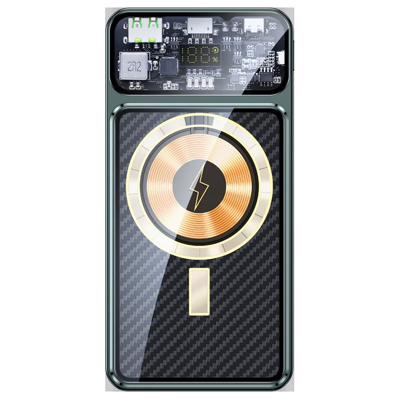 

Carbon fiber Kevlar external battery MagSafe large capacity wireless magnetic power bank.