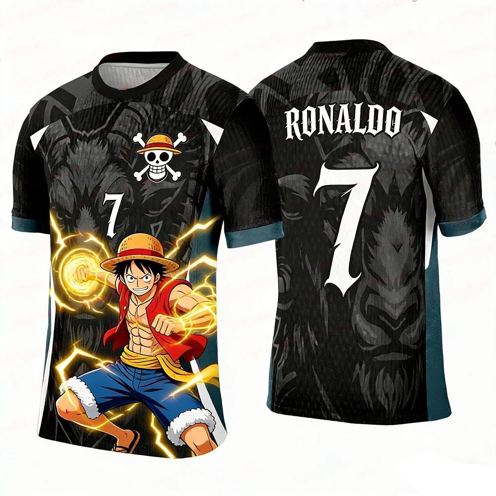 Bandai 2026 New Luffy Football Jersey Men's Casual Sports T-shirt Fashionable Short Sleeved Anime Fan Top Family Matching