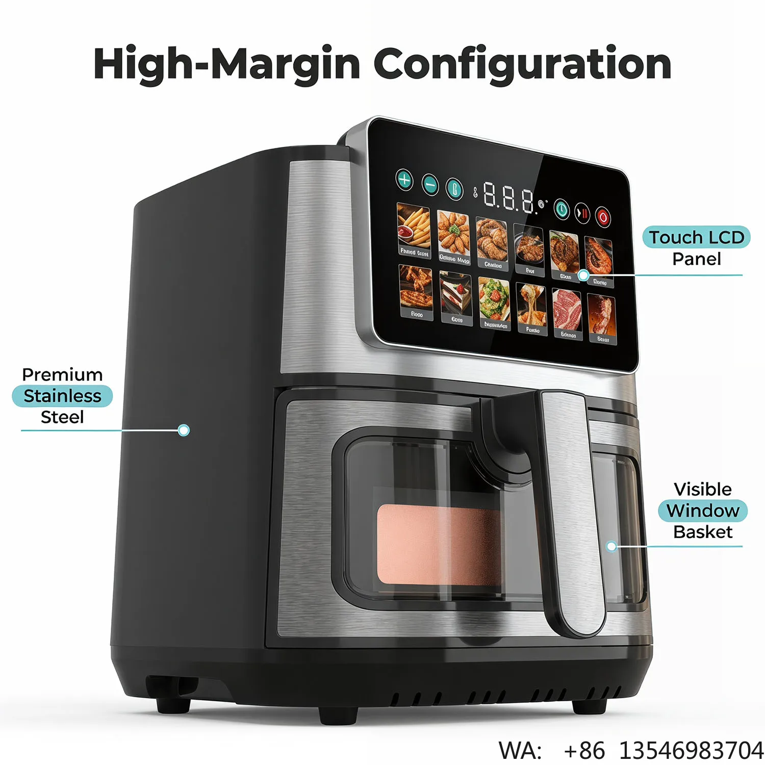 9L-15L Large Capacity Air Fryer Digital Touchscreen Oil-Free Cooker with Brushless Silent Motor 1400W 110-240V
