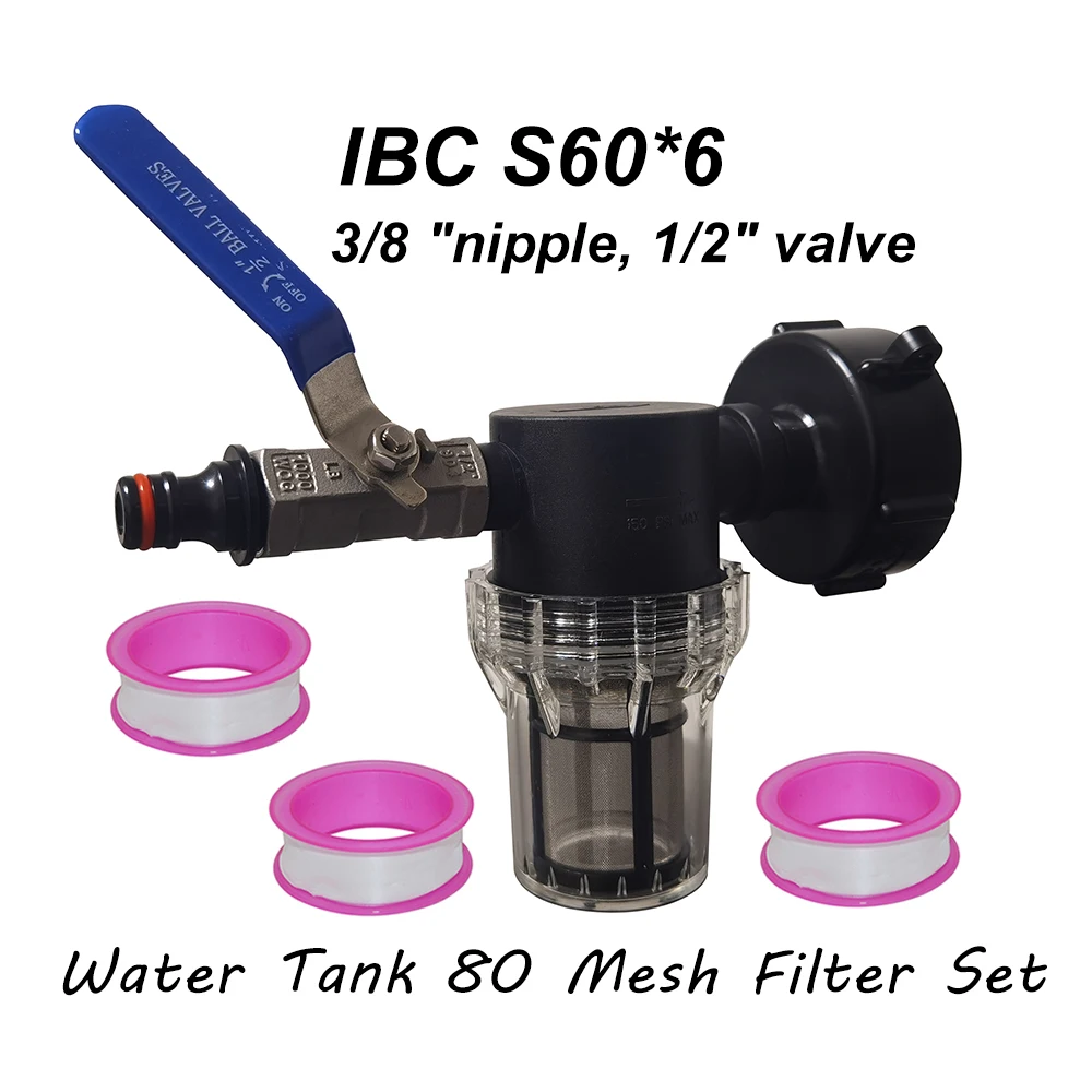 

4Pc Set Water tank outlet accessories IBC S60 * 6 adapter 3/8 '' quick connect nipple 1/2 stainless steel straight through valve
