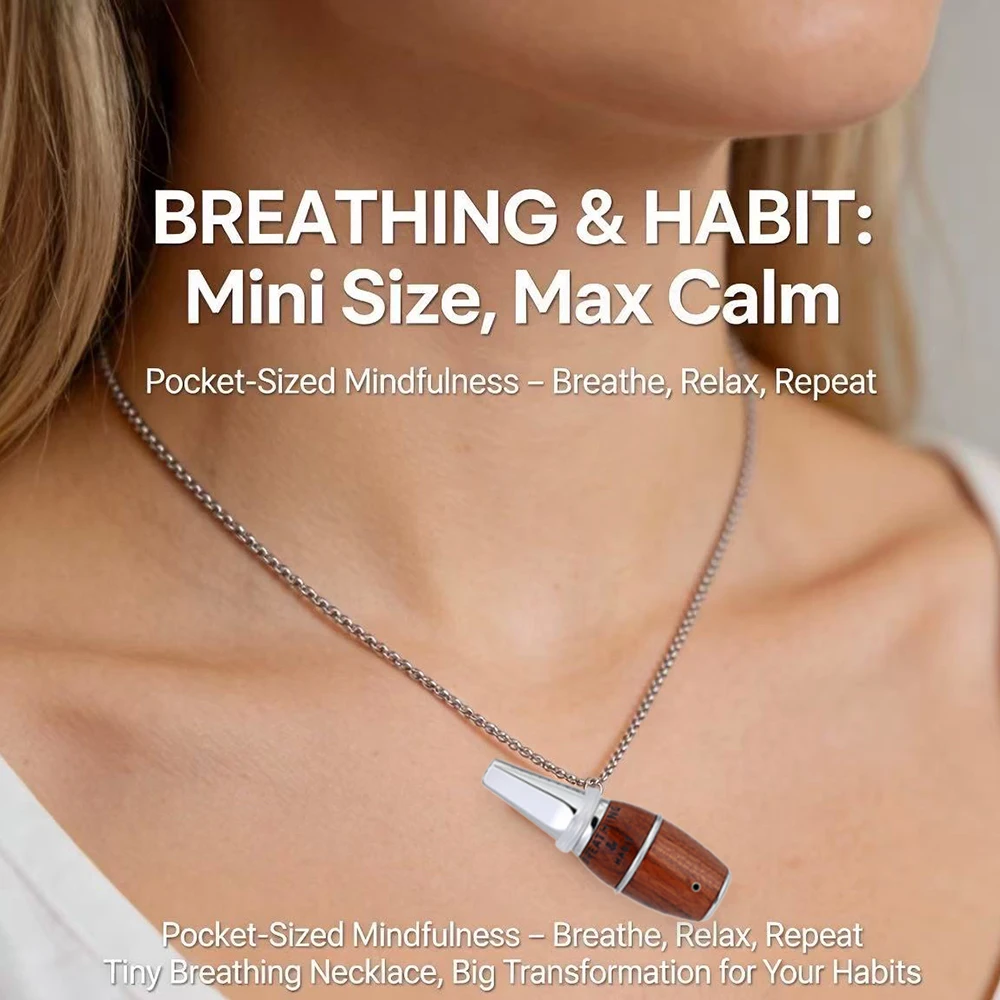 Anxiety Barrel Natural Wooden Breathing Necklace Natural Calm & Stress Relief Vaporless Inhaler Mindfulness Meditation Jewelry