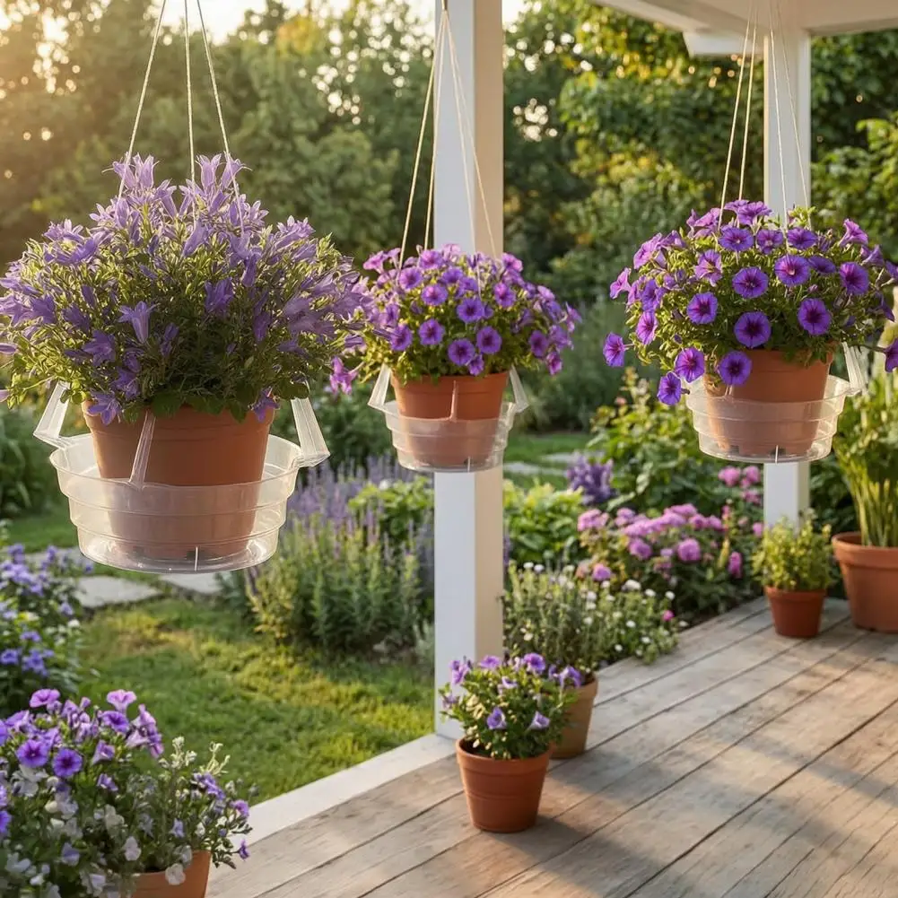 Flower Pot Tray Plant Drip Irrigation Tray Flower Pot Watering Tray with Hooks Hanging Basket Plant Saucer Ventilated for Indoor