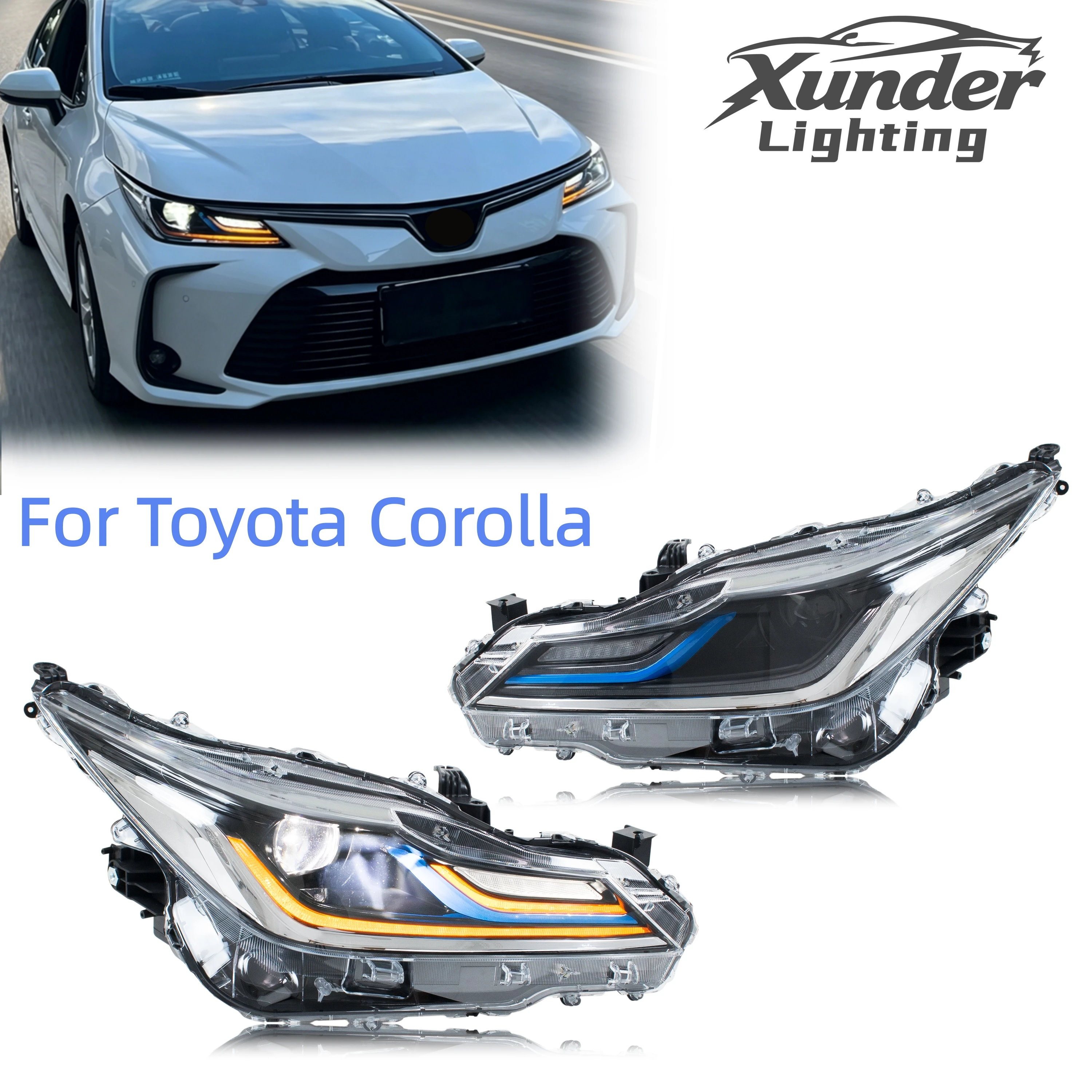 LED-Scheinwerfer für Toyota Corolla E210 2019-2026 Limousine Projektor DRL Blaue Linie Paar Links und Rechts Frontleuchten-Set