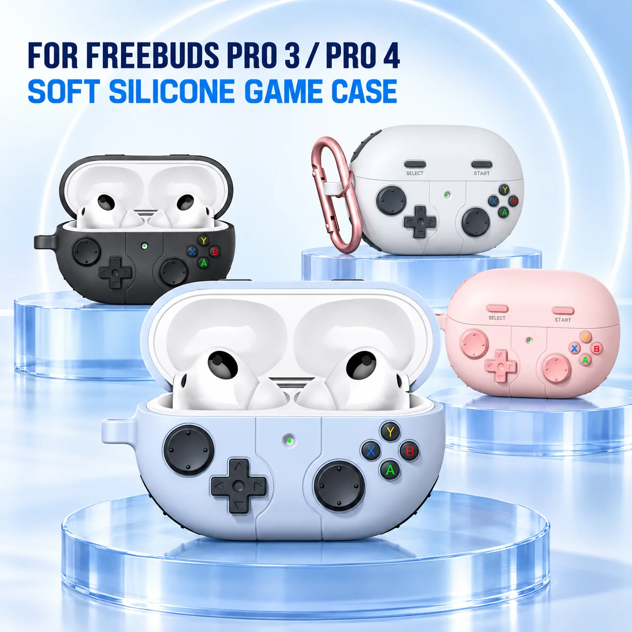 Retro-Spielcontroller-Silikon-Schutzhülle für Huawei FreeBuds Pro 3 Pro 4 Ohrhörer-Ladeetui mit Metallkarabiner
