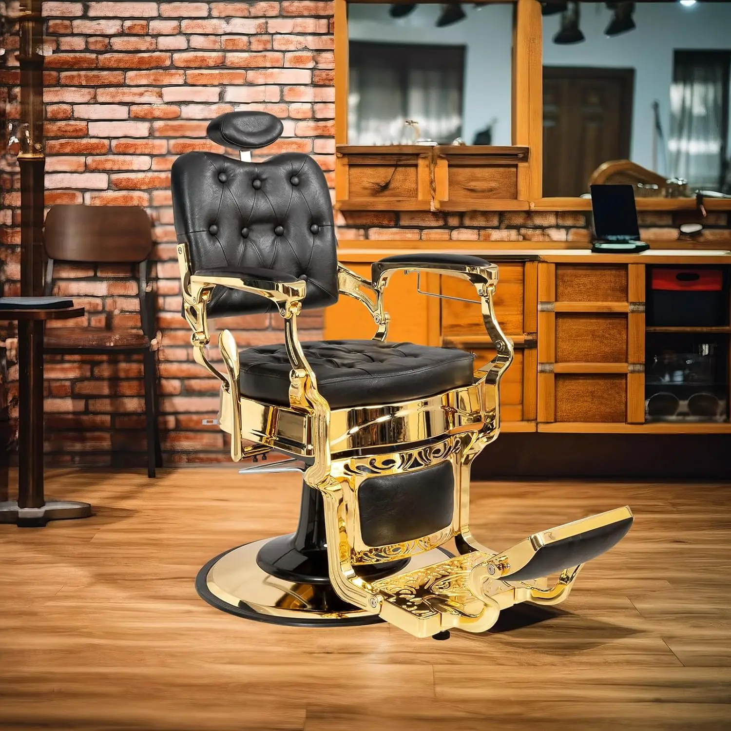 Cadeira de Barbeiro Vintage Reforçada Hidráulica com Apoio de Cabeça, Suporta até 317kg e Rotação 360° °   Rotativo, Personalizado