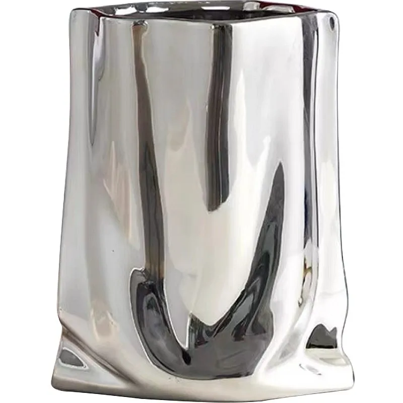 Creative Silver Ceramic Vase Paper Bag Design Luxury Orchid Tulip Hydroponic Container Home Decor  Home Decoration
